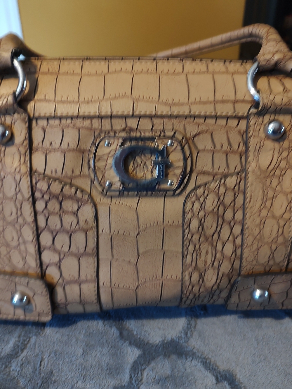 G by Guess Croc-Embossed Satchel in Taupe/Brown - Picture 2 of 5